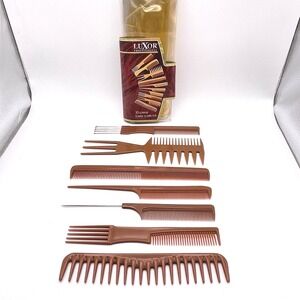 Vtg Luxor Bone Comb Kit Picks Brown w/ Storage Case *Missing 3* (Not Real Bones)